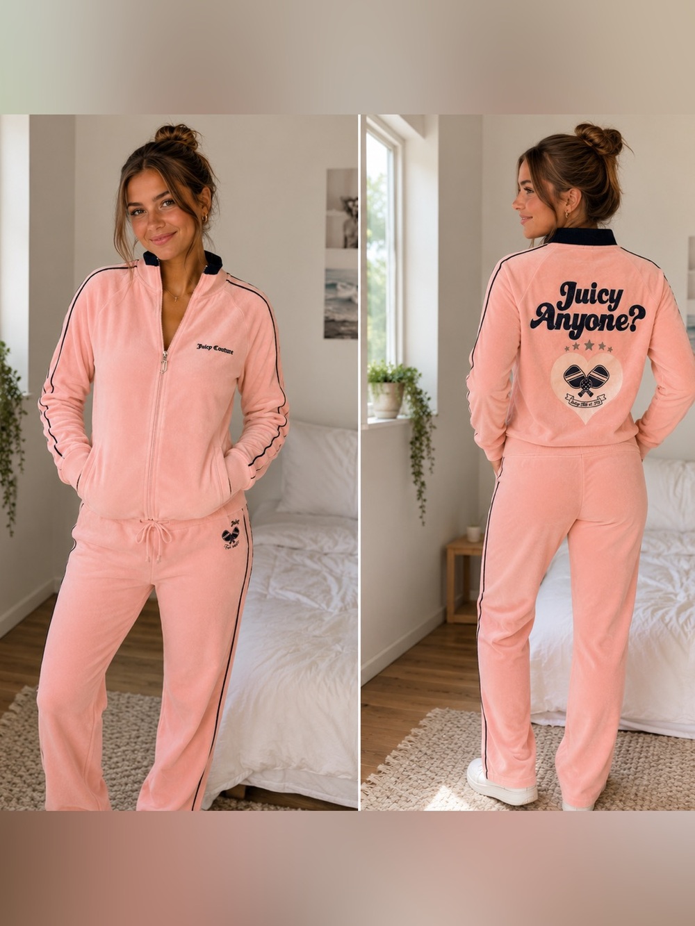 Juicy Couture Pink Velour Track Jacket Size Medium